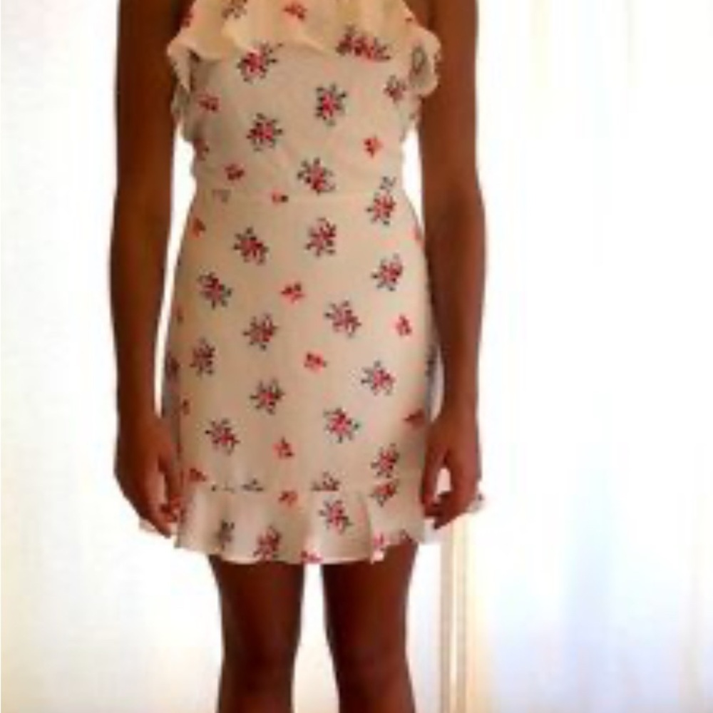 Floral Ruffle Mini Dress - Cream and Pink